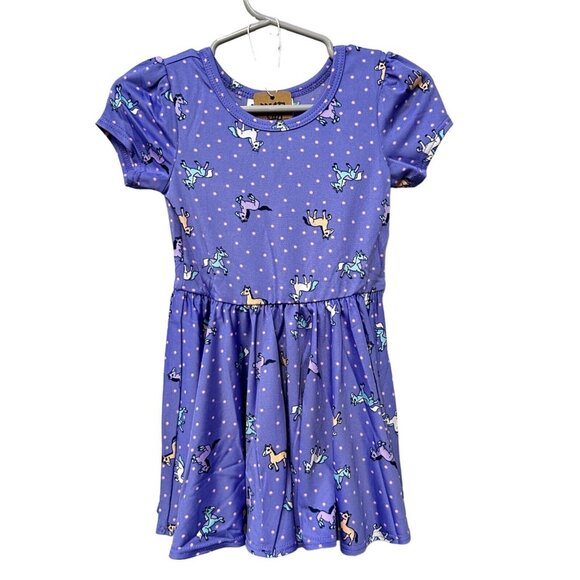 Dot Dot Smile Purple Toddler Girls Unicorn Print Dress Cap Sleeves Size 12/24M - Picture 1 of 6